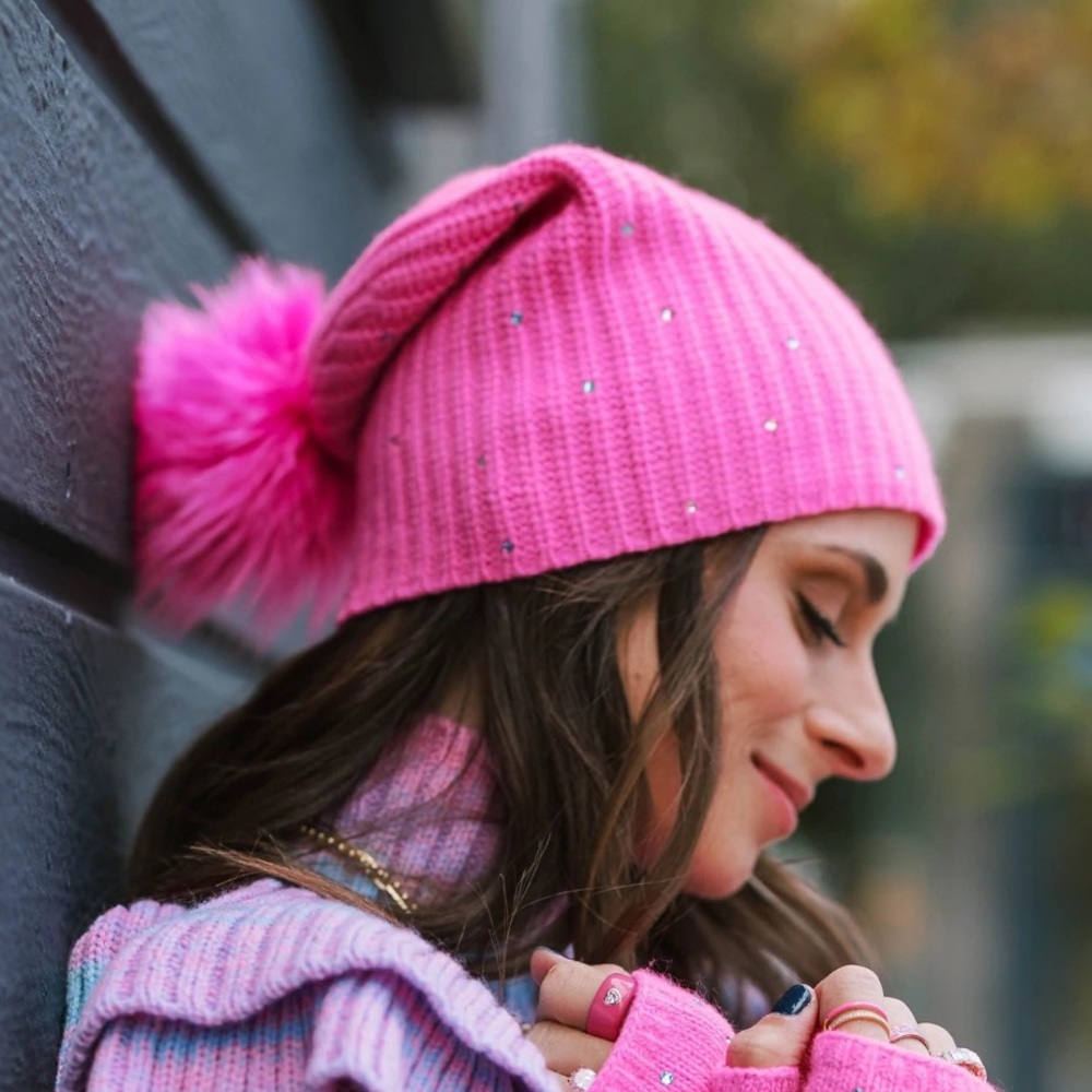 Stephanie Gottlieb x Carolyn Rowan hot pink, jeweled pom hat- NWT!